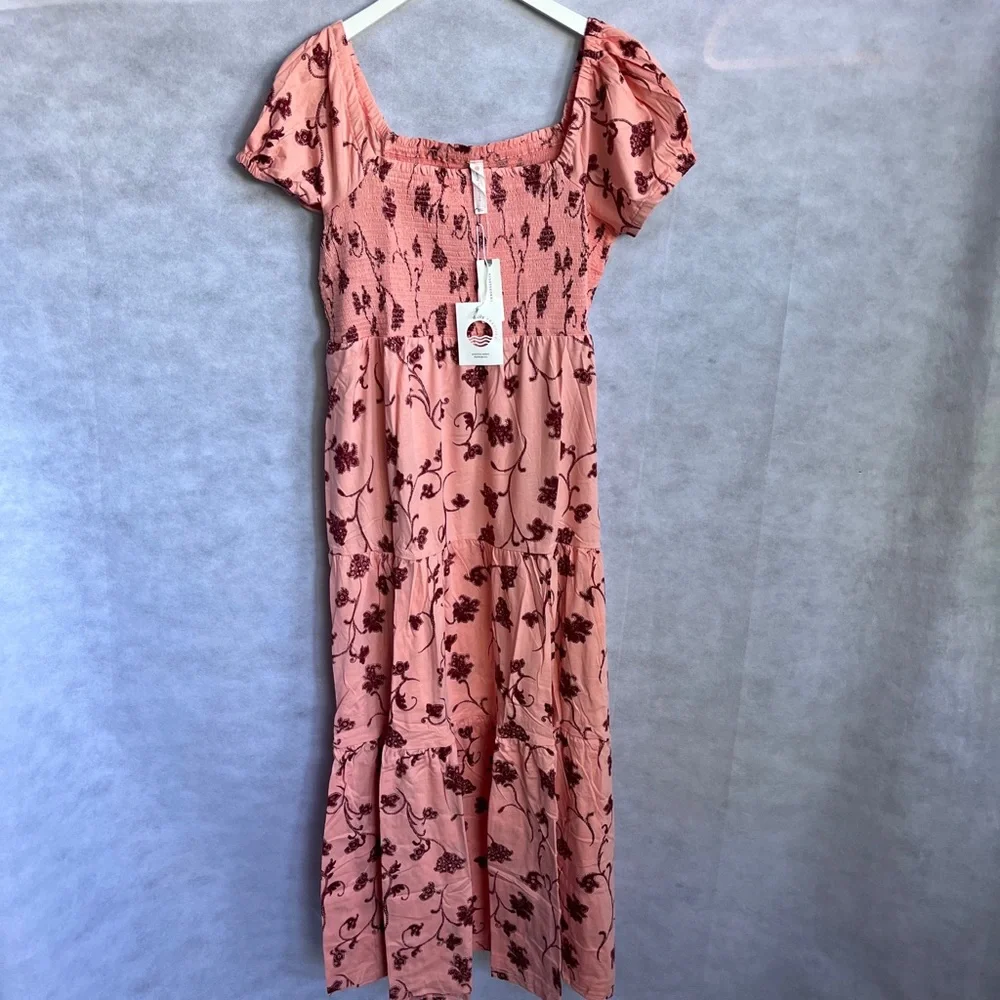 Anthropologie Daily Practice Cotton Smoked Tiered, Puff sleeve Maxi Dress - Picture 7 of 16